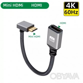 
Кутовий кабель Mini HDMI to HDMI Mini HDMI тато HDMI мама верхній кут 90 градус. . фото 1