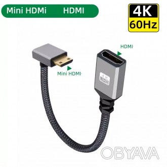 
Кутовий кабель Mini HDMI to HDMI Mini HDMI тато HDMI мама нижній кут 90 градусі. . фото 1