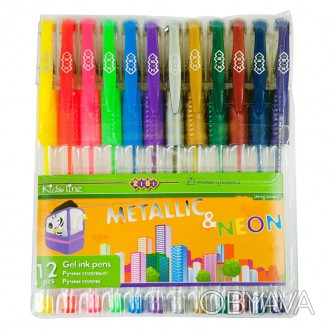 Набір з 12-ти гелевих ручок NEON+METALLIC, 12 кольорів. . фото 1