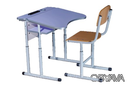 Комплект стол ученический 1-местный антисколиозный с площадкой регулируемый по в. . фото 1