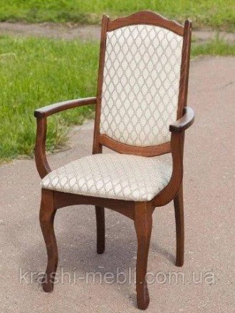 Дерев'яний обідній стілець із підлокітниками (крісло) з м'яким сидінням і спинко. . фото 2