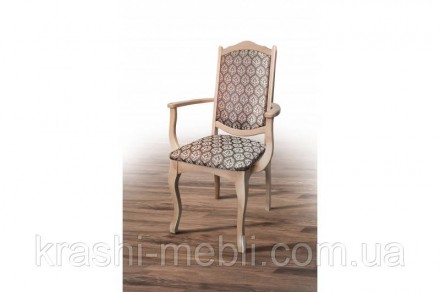 Дерев'яний обідній стілець із підлокітниками (крісло) з м'яким сидінням і спинко. . фото 3