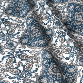 Декоративная ткань вензель синий с тефлоновой пропиткой Турция. Ширина ткани 180. . фото 1
