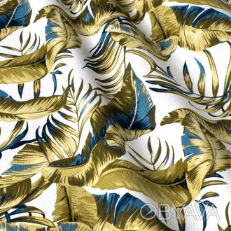 Декоративная ткань тропические листья оливковые с тефлоновой пропиткой. Идеально. . фото 1