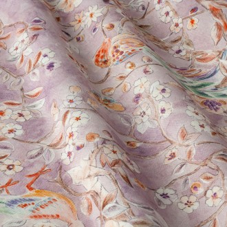 Декоративная ткань бежевый цветочный узор с птицами на сиреневом фоне. Состав тк. . фото 2