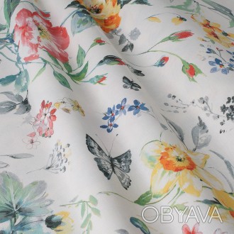 Декоративная ткань с яркими цветами и бабочками Испания. Состав ткани - 100% хло. . фото 1