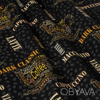 Декоративная ткань кофе желтое на черном фоне Турция. Ширина ткани 180 см, высот. . фото 1