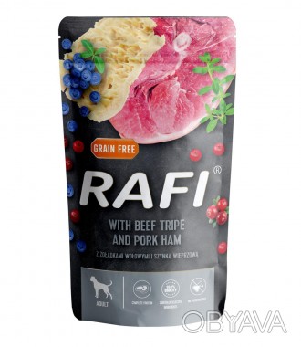 Формула влажного корма Rafi с говяжьими желудками и свиной ветчиной была адаптир. . фото 1