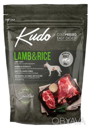 KUDO LAMB & RICE ADULT MEDIUM & MAXI — полноценный сухой корм для собак. Это пол. . фото 1