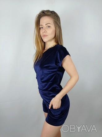 Пижама велюровая женская летняя футболка с шортами однотонная р.44-54