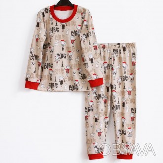 Піжама для дівчаток з штанами та кофтою на довгий рукав з модним принтом Парижан. . фото 1