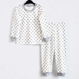 Піжама дитяча з штанами та кофтою на довгий рукав біла з сірими зірочками від ТМ. . фото 2