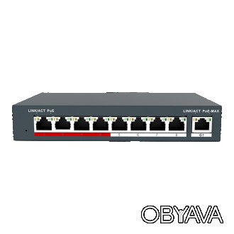 Керований комутатор мережевий GV-018-AI-8+1PG має 8 портів 10/100 Mbit з підтрим. . фото 1