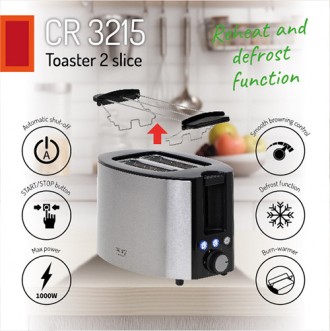 Тостер Camry CR 3215
Тостер CR 3215 - продукт для всіх, хто цінує тости із джемо. . фото 8