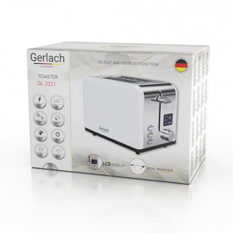 Тостер Gerlach GL 3221
Эффективный тостер с ЖК-дисплеем с максимальной мощностью. . фото 11
