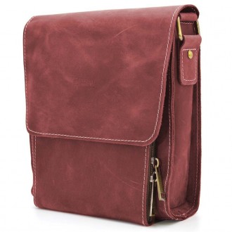 Кожаная сумка-планшет через плечо RW-3027-4lx бренда TARWA марсала с клапаном на. . фото 2