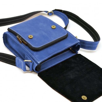 Шкіряна сумка планшет через плече RU-3027-4lx бренду TARWA ульрамарин з клапаном. . фото 6