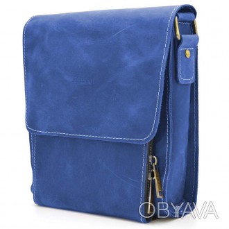 Шкіряна сумка планшет через плече RU-3027-4lx бренду TARWA ульрамарин з клапаном. . фото 1