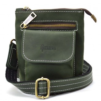 Маленькая мужская сумка на пояс плечо зеленая TARWA RE-1350-3md из лошадиной кож. . фото 5
