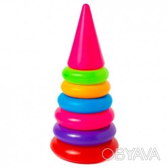 Пластикова пірамідка №1. Іграшка складається з: основи, верхівки й 6 кілець. Доб. . фото 1
