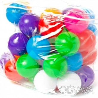 Кульки в сумці (45 шт). Діаметр - 7 см. Кульки м'які, пластикові для сухого басе. . фото 1