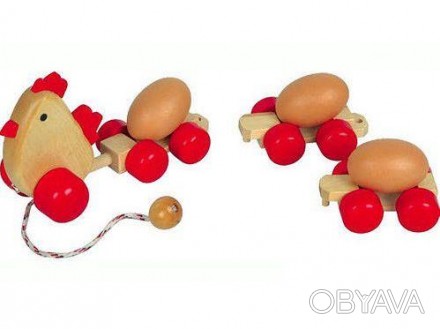 Паровозик "Курочка", на шнурочке. 3 элемента (складываемые) с яйцами. При движен. . фото 1