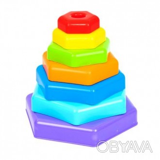 Іграшка "Райдужна пірамідка". Складається з 7 елементів різного розміру і кольор. . фото 1