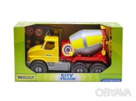 Великий дитячий іграшковий вантажівка-бетономішалка. Має обертовий барабан бетон. . фото 1
