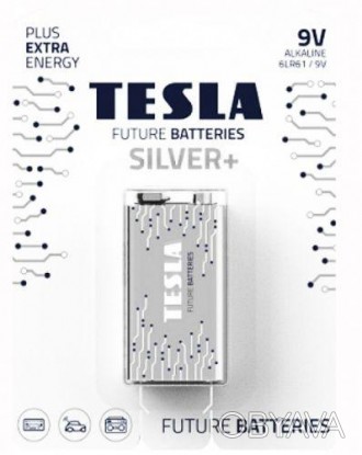 Батарейки TESLA 9V SILVER + (6LR61), 1 штука. Лужні батарейки, розроблені спеціа. . фото 1