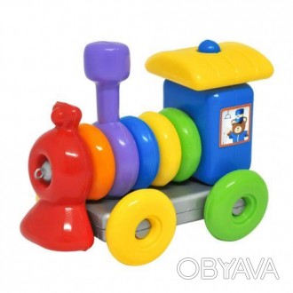 Пластикова розвиваюча іграшка у вигляді паровозика. Всі елементи іграшки знімают. . фото 1