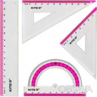 Набір пластикових лінійок. У комплекті: лінійка 15 см, 2 косинця 7,5 і 10,5 см, . . фото 1