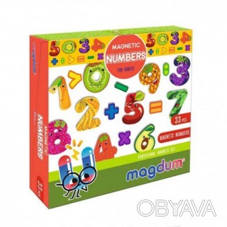 Набір яскравих барвистих магнітів з зображеннями різних цифр і математичних знак. . фото 1