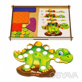 Розвиваюча гра мозаїка. У наборі є фігурка динозавра, у якого знімні деталі у ви. . фото 1