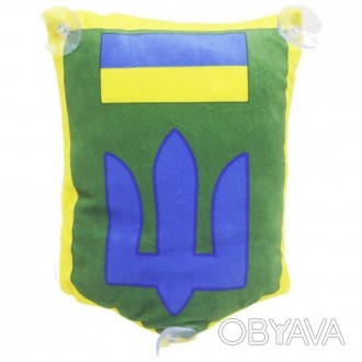 Декоративная игрушка на присосках для машины. На подушке изображен герб и флаг У. . фото 1