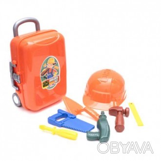 Набір пластикових будівельних інструментів у зручній валізці з коліщатками та ру. . фото 1