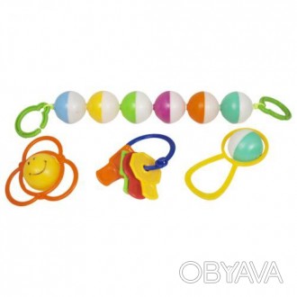 Яркий разноцветный набор погремушек : погремушка на коляску (6 разноцветных шари. . фото 1