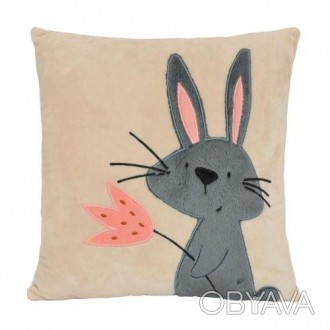 Декоративная подушка с изображением зайца с цветком. Выполнена из качественных и. . фото 1