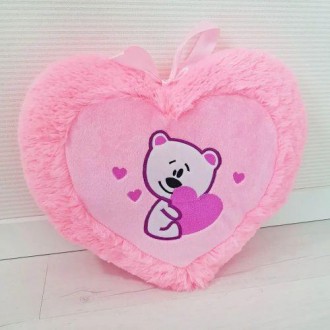Мила плюшева іграшка-подушка у вигляді серця з милим ведмедиком посередині. Дуже. . фото 3