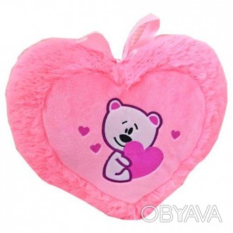 Мила плюшева іграшка-подушка у вигляді серця з милим ведмедиком посередині. Дуже. . фото 1