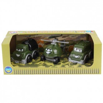 Набор состоит из трех игрушек: две военные машинки и вертолет с вращающимися лоп. . фото 3