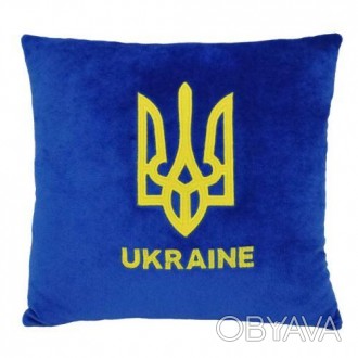 Яркая декоративная подушка с изображением герба Украины. Выполнена из качественн. . фото 1