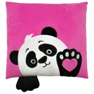 Яркая розовая подушка с изображением милой панды и декоративным элементов в виде. . фото 2
