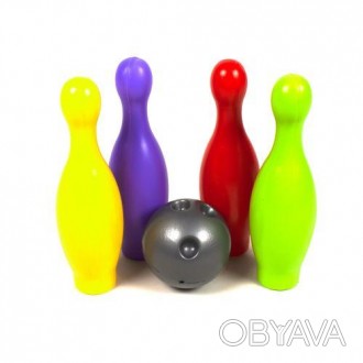 Пластиковий набір складається включає 4 кеглі і куля для боулінгу зі зручними от. . фото 1