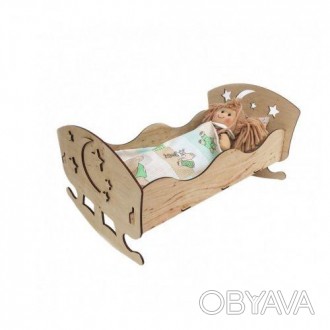 Дерев'яне ліжко для ляльок, виготовлене з фанери. Підходить для ляльок (Барбі, М. . фото 1