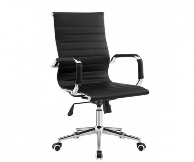 Офісне крісло з середньою спинкою, міцна основа з хромованої сталі, оббивка чорн. . фото 2
