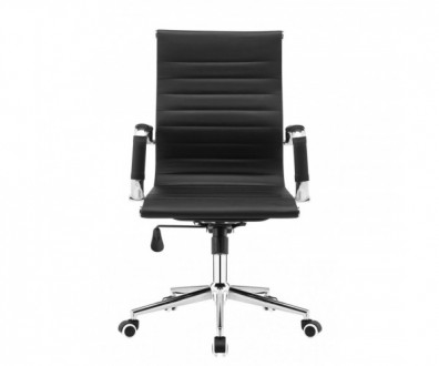 Офісне крісло з середньою спинкою, міцна основа з хромованої сталі, оббивка чорн. . фото 4