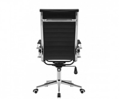 Офісне крісло з високою спинкою, основа з хромованої сталі, оббивка чорною штучн. . фото 3