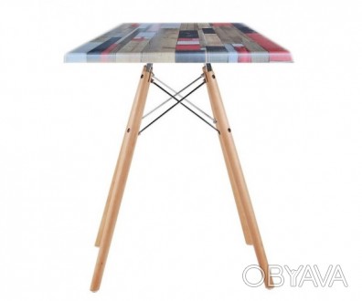 Квадратний стіл, стільниця з матеріалу верзаліт 70*70 см, дерев'яні ніжки, натур. . фото 1