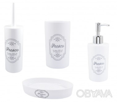 
Arino Fresco White комплект для ванної кімнати (Дозатор, мильниця, стакан, йорж. . фото 1