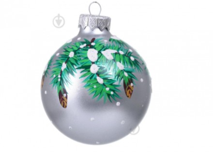 Куля новорічна соснова гілка з малюнком d 80 мм білий. 000045041
Ялинкова куля р. . фото 4